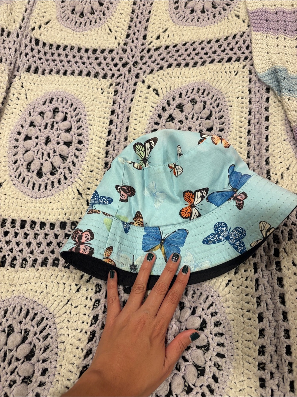 Butterfly Print Bucket Hat - Light Blue